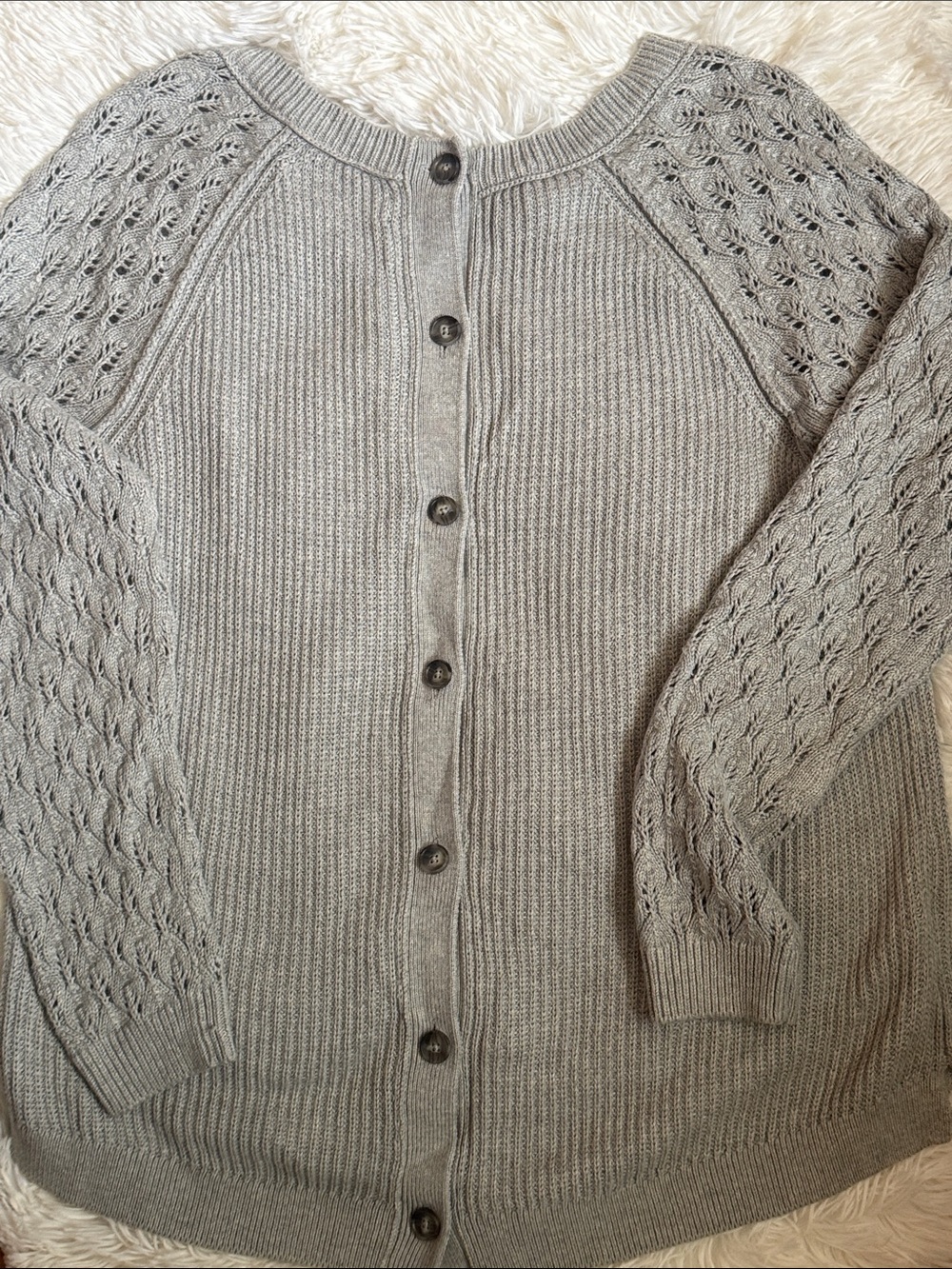 LOFT Gray Knit Button-Back Cardigan